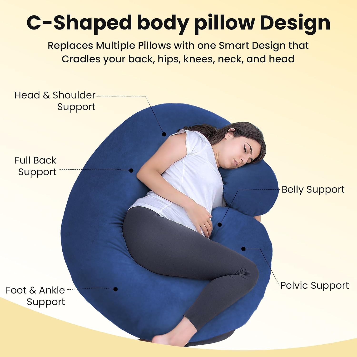 C Shape Full Body Pillow, Pregnancy Pillows For Sleeping, Adjustable, Blue | Maternity Pillows For Back, Hips, Legs, Belly | For Pregnant Women With Removable, Washable Blue Velvet Cover
