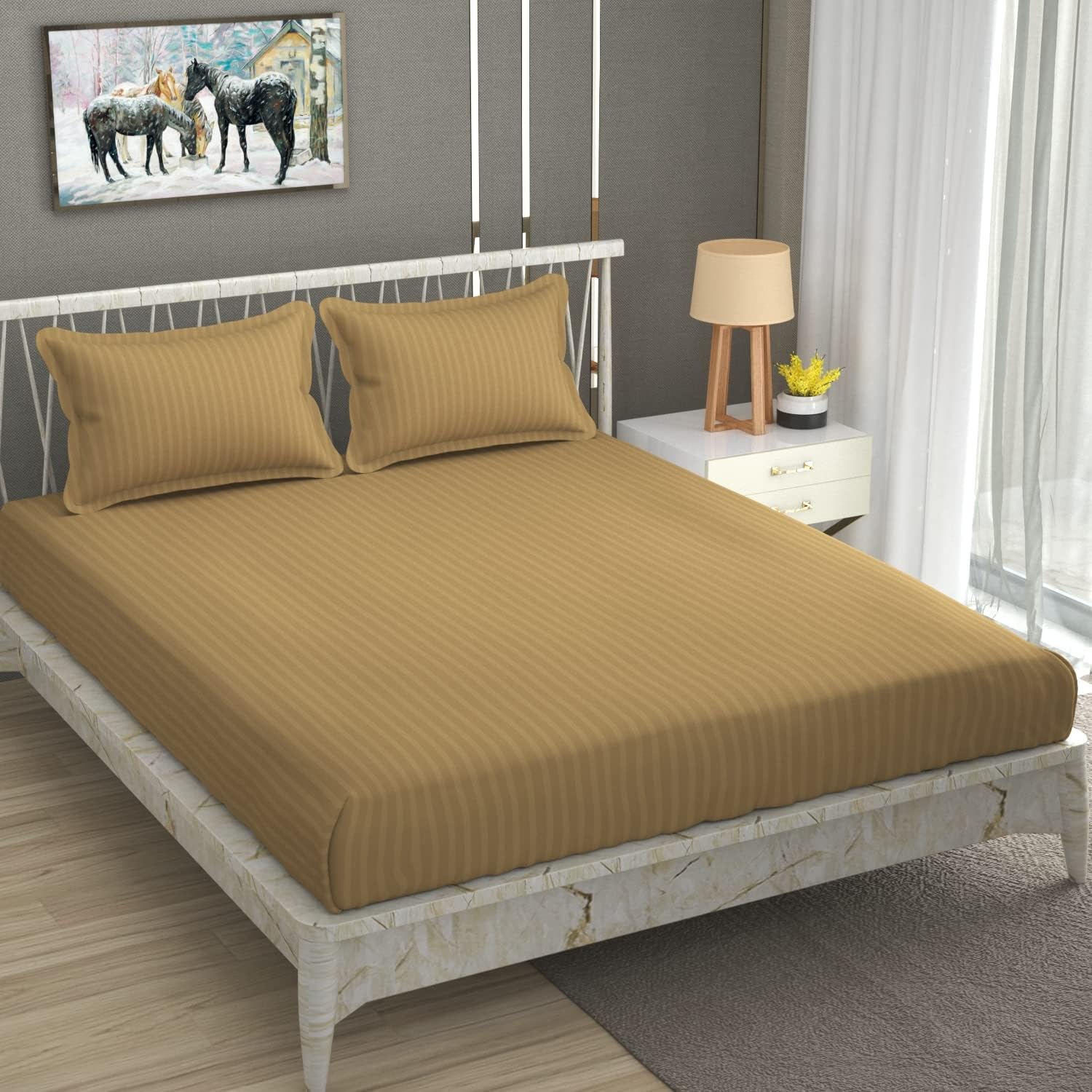 Plain Double Bedsheet For Queen Size With 2 Pillow Covers - 90 X 95 Inches, Beige | Wrinkle Resistant & Soft Skin Safe | All Season Comfort Fabric