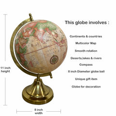 Home Decor Globe 8 Inch, For Adult, Showpiece, Office Table | Beige World Map For Kids & Students Learning, Pack Of 1