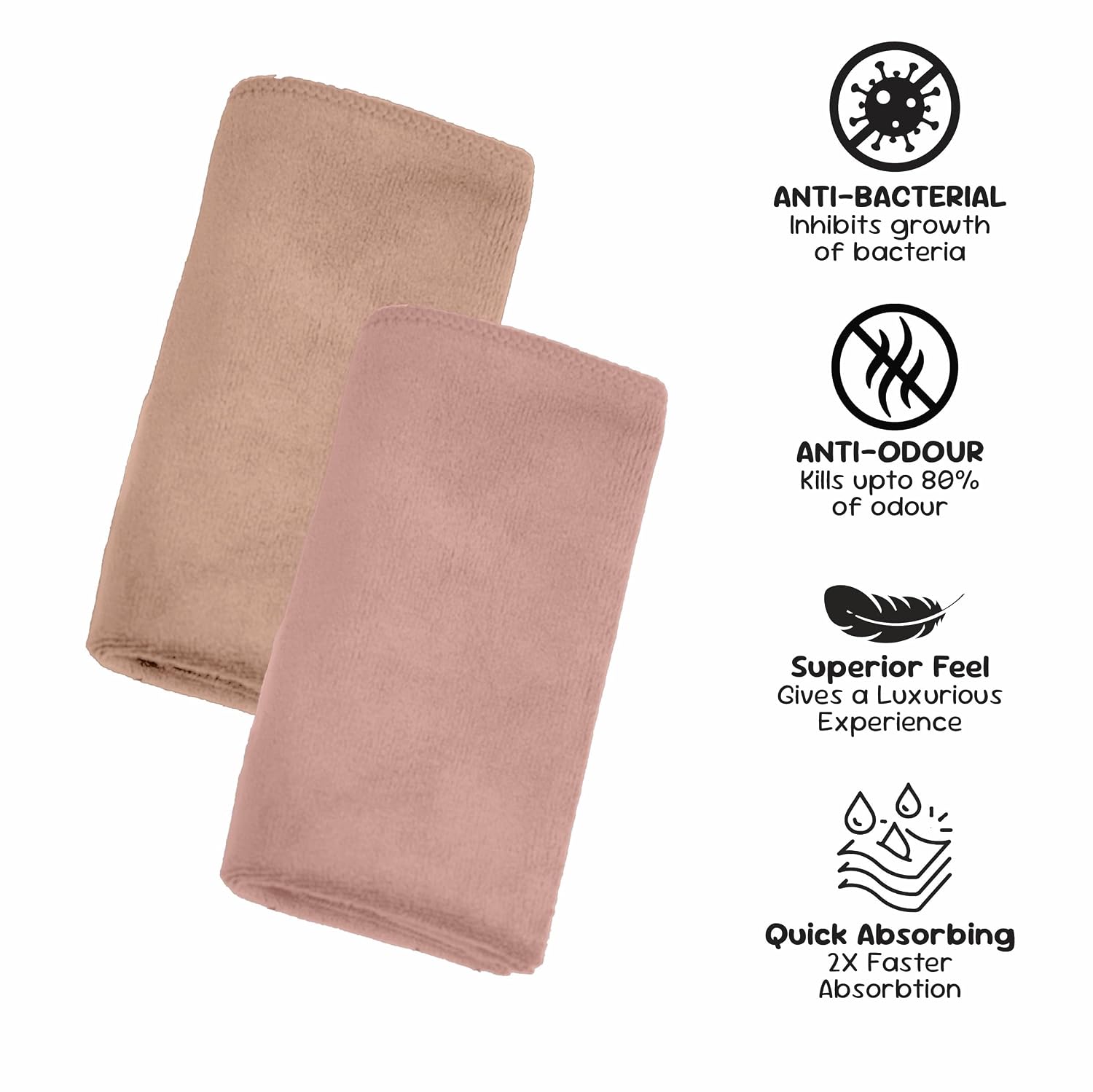 Housse Microfiber Hand Towel 400 Gsm | Premium Quality Towels Ultra Absorbent & Anti-Bacterial For Gym (Peachy Pearl & Dusky Orchid) - Pack Of 2