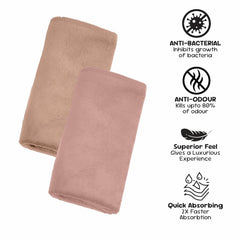 Housse Microfiber Hand Towel 400 Gsm | Premium Quality Towels Ultra Absorbent & Anti-Bacterial For Gym (Peachy Pearl & Dusky Orchid) - Pack Of 2