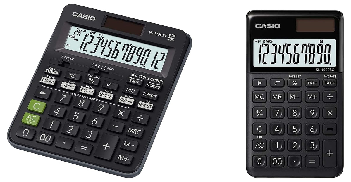 Casio MJ-120GST GST Calculator (Black) & Casio SL-1000SC-BK Portable Calculator (Black)