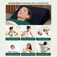 Bed Wedge Pillow Cushion, For Back Support & Sleeping, Black, King Size - 20 L X 20 W X 10 H Inch | Acid Reflux, Gerd, Leg Elevation, Cooling Gel Memory Foam Pillow, Removable Cover