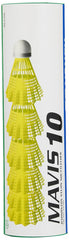 Yonex Mavis 10 Badminton Shuttlecocks Nylon | Yellow , Pack Of 6 , Cork Base & Nylon Skirt (Green Cap)