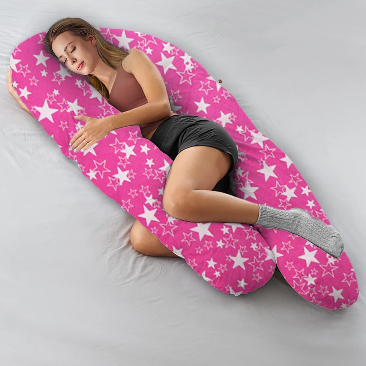 U Shaped Pregnancy Pillow, Maternity Pillow, 100% Cotton Removable Cover, Stardom Pink | Super Premium Pillow, Versatile Use, Pregnocare Microfibers, Breathable, Comfortable Pillow