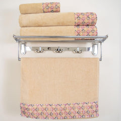 Rangoli Prima Dream 100% Cotton Lace 2 Bath & 2 Hand Towel 1400 Gsm | Ultra Soft, Super Absorbent & Eco-Friendly Hanging Bath Towels (Beige) - Pack Of 4