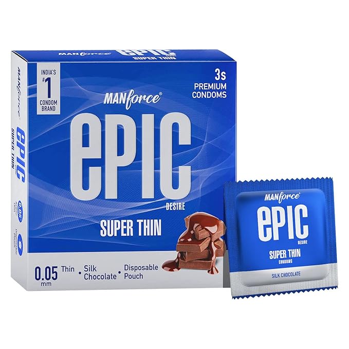 Manforce Epic Desire Super Thin For Men Silk Chocolate Flavour Condom (3 Sheets) X Pack Of 2