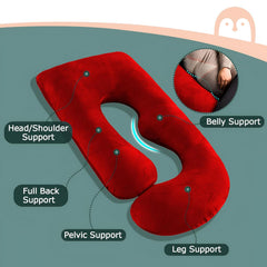 Pregnancy Pillow, Maternity Body Pillow For Sleeping, G Shaped Pillow, Red - 55 Inch | Full Body Pillow, Lightweight, Foldable, Breathable, Removable Velvet Cover, Adjustable - Pack Of 1