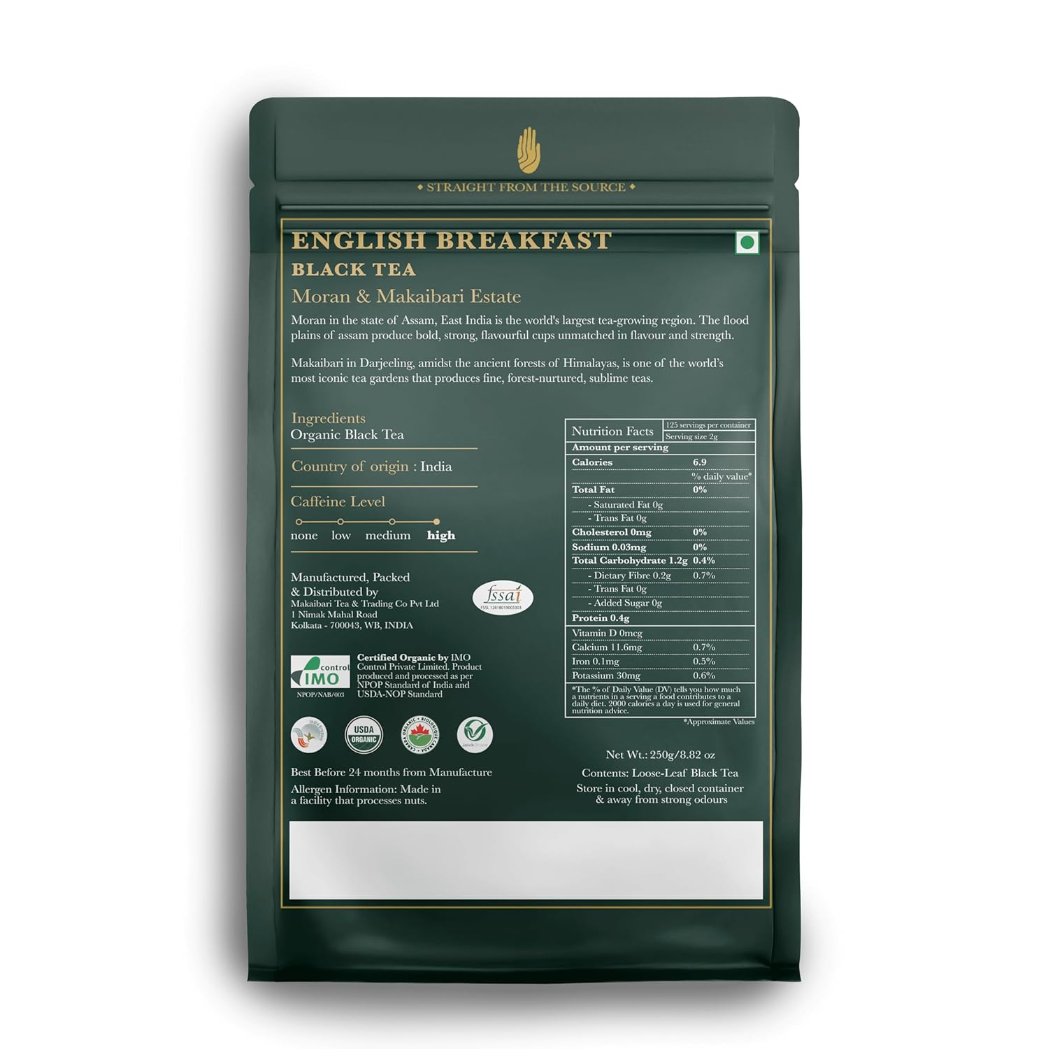 Luxmi Estates English Breakfast Black Tea Blend - 250gm Tin, 8.8 Ounce | USDA Organic Certified Tea - Darjeeling & Assam Tea | Smooth, Flavorful, Robust, Caffeinated Black Tea