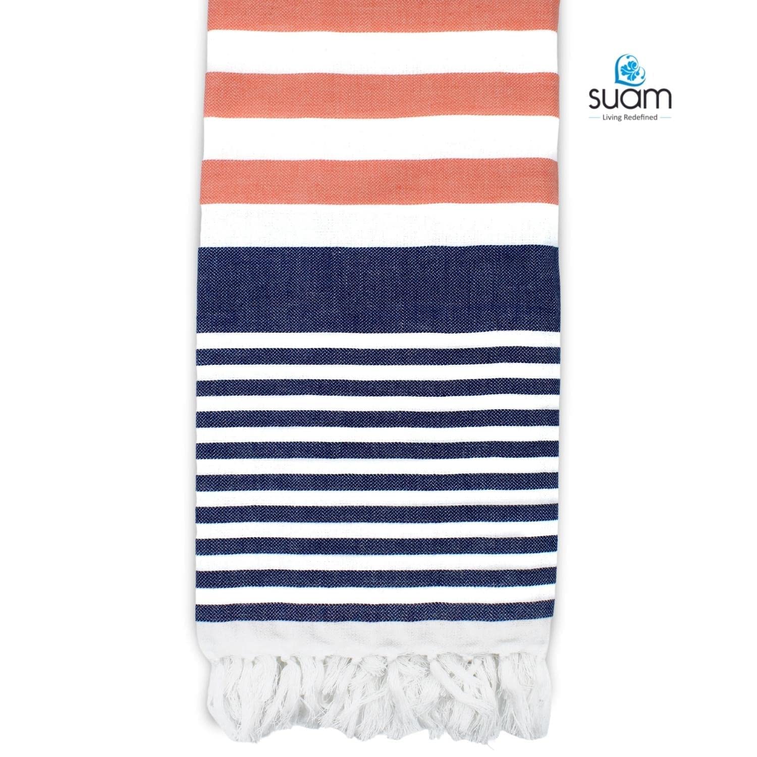 Suam Suntails Lightweight 100% Cotton Bath Towel 400 Gsm (Sandal -Dark Blue & Dark Blue - Orange, Suntails Towel, Cotton, Standard, 2, Af-Bt) - Pack Of 2