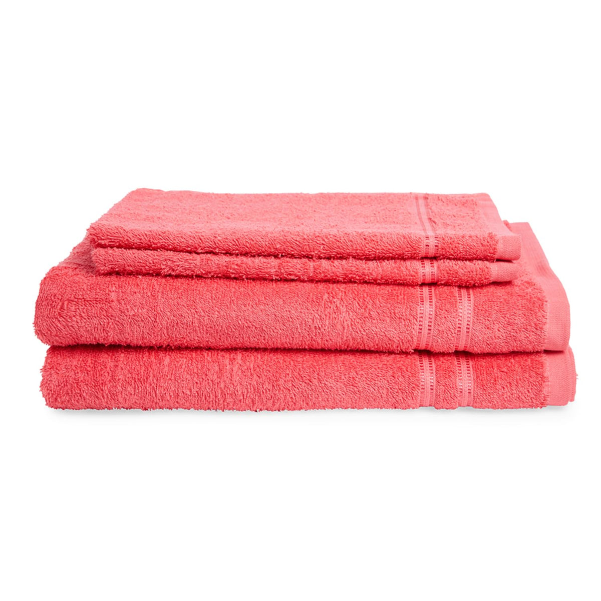 Welspun 100% Cotton Large 1 Bath + 1 Hand & 2 Face Towels 1000 Gsm | Dobby Solid Towel Combo Set (Coral Pink)