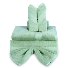 Divine Overseas Luxury Cotton Yarn Soft Extra Absorbent & Durable 2 Bath, 2 Hand & 2 Face Towel Set Gsm 1800 (Sage Green) - Pack Of 6