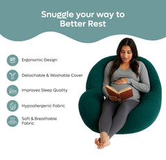 C Shape Pregnancy Pillows For Sleeping, Maternity Support, Peacock Green | Multipurpose Pillow For Back, Hips, Legs, Belly Support With Removable Washable Velvet Cover, Full-Body Support