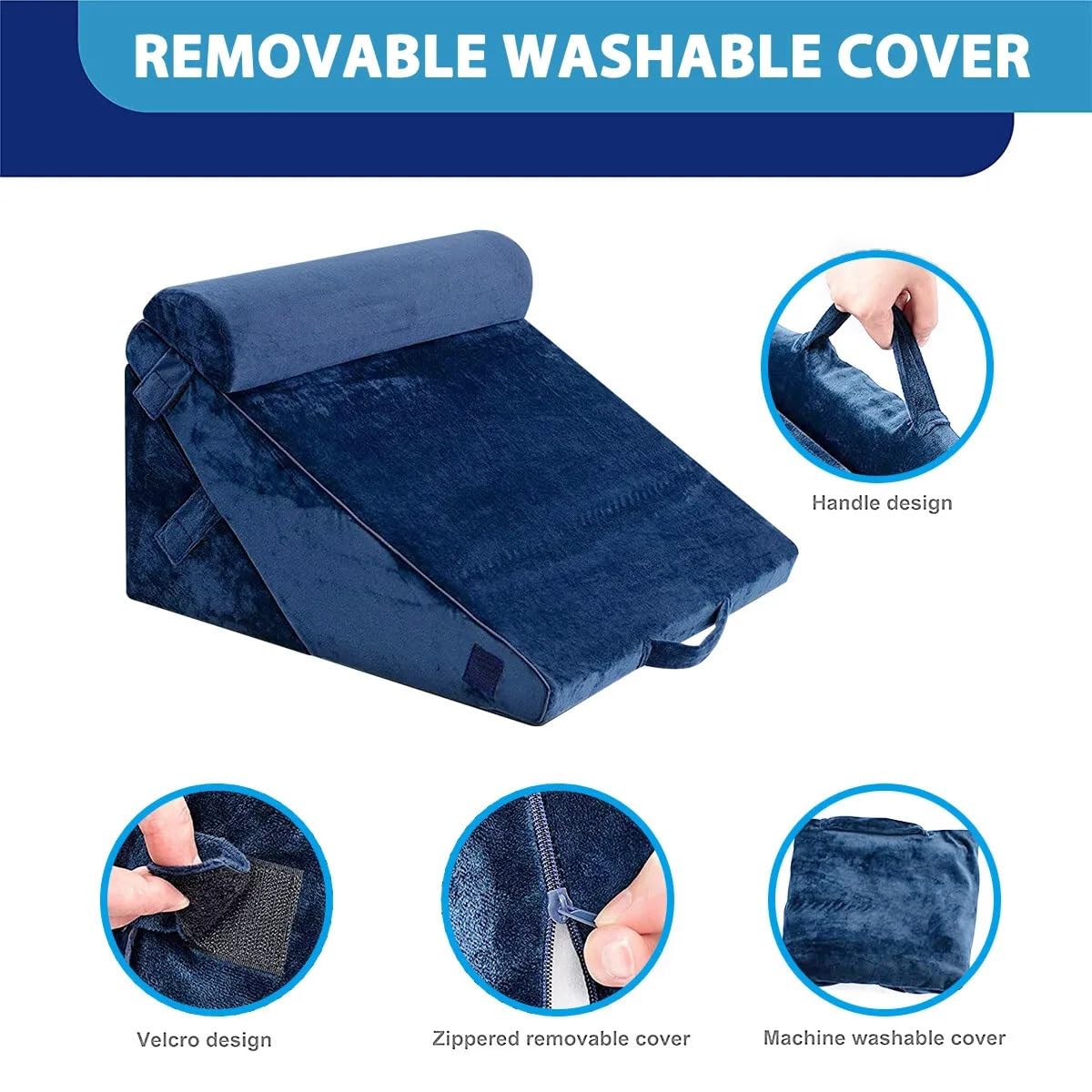High Density Bed Wedge Pillow, Head Rest Adjustable Wedge Cushion For Sleeping, Navy Blue | For Acid Reflux, Leg Support Pillow | For Back Support Cushion, Pregnancy Pillow, Multipurpose Use