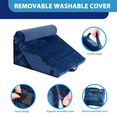High Density Bed Wedge Pillow, Head Rest Adjustable Wedge Cushion For Sleeping, Navy Blue | For Acid Reflux, Leg Support Pillow | For Back Support Cushion, Pregnancy Pillow, Multipurpose Use
