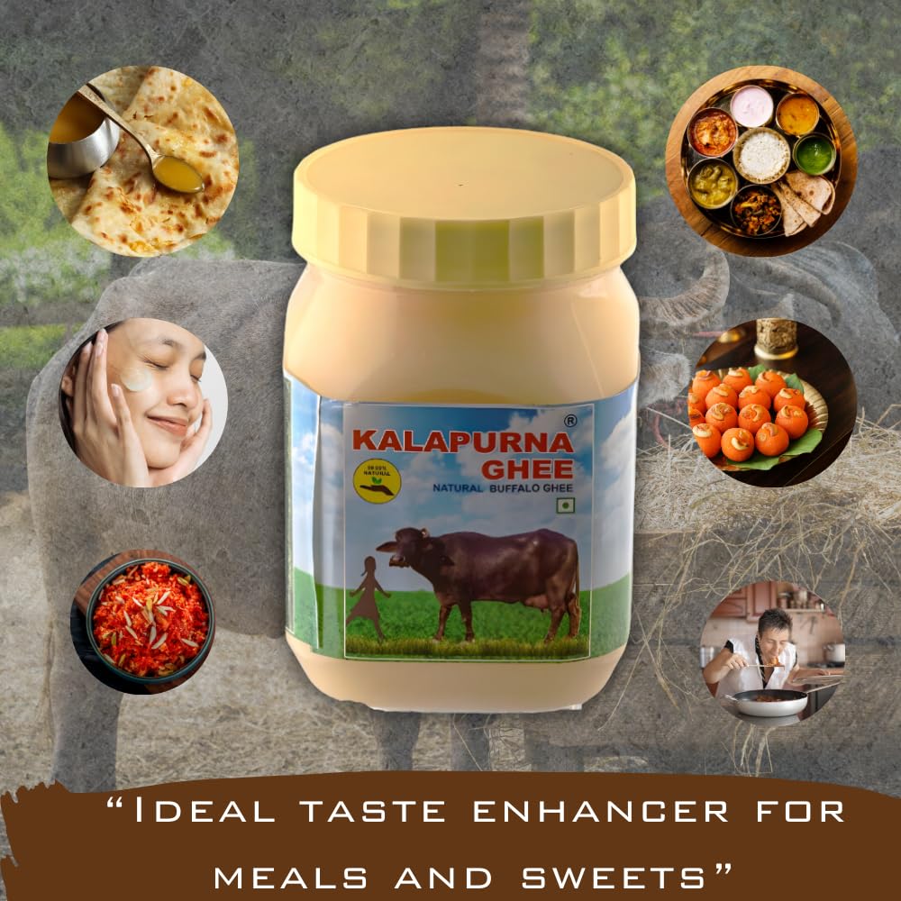 Pure Premium Desi Cow & Buffalo Ghee By Kalapurna Ghee | Delicious & Nutritious Healthy Desi Ghee For Sweets | 1 Litre (500ml * 2) 33.8 Ounce | Combo Pack