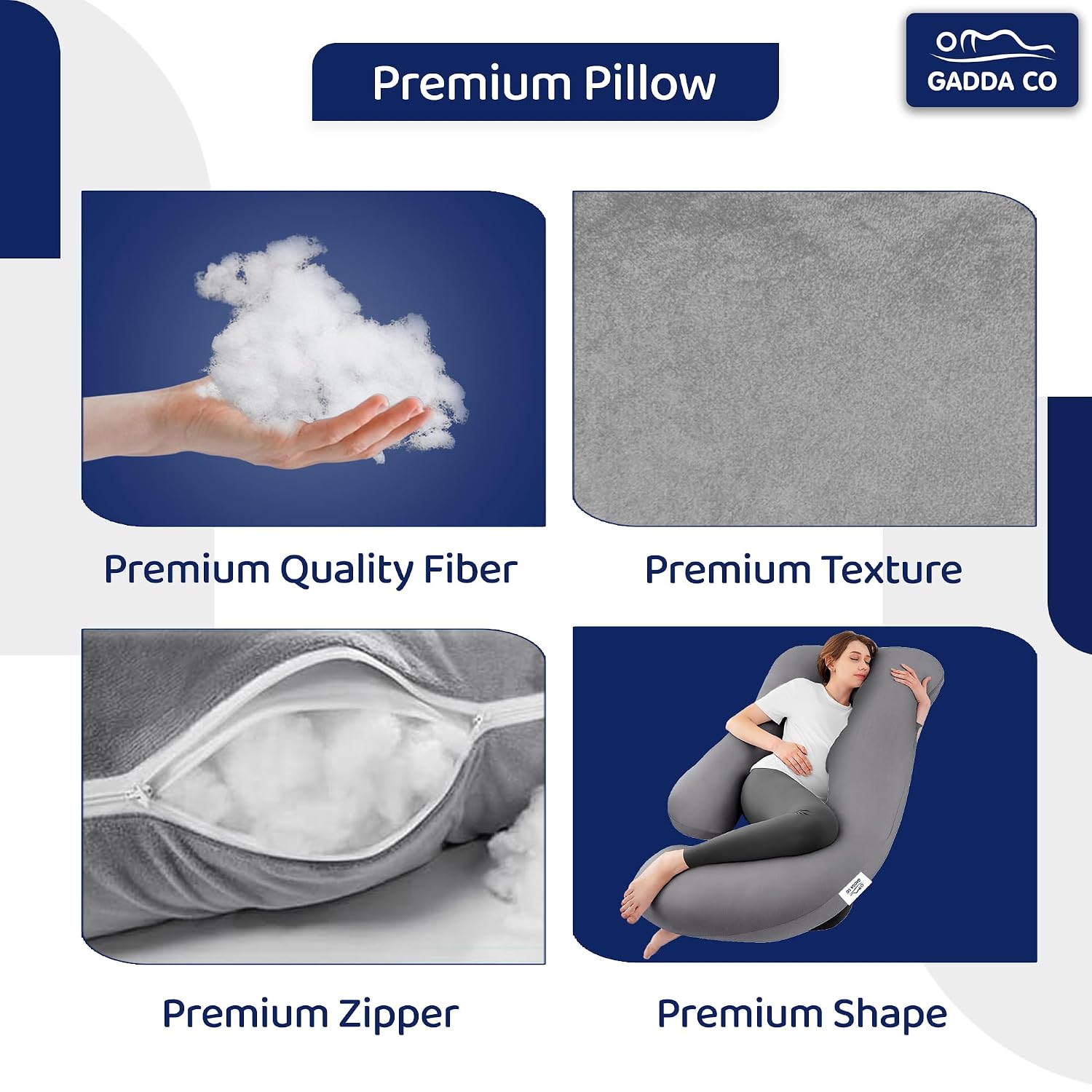 Pregnancy Pillows For Sleeping, J-Shape, Full Body Pillow & Maternity Support, Grey | For Back, Hips, Legs, Belly | For Pregnant Women With Removable, Washable Velvet Cover, Soft Pillow