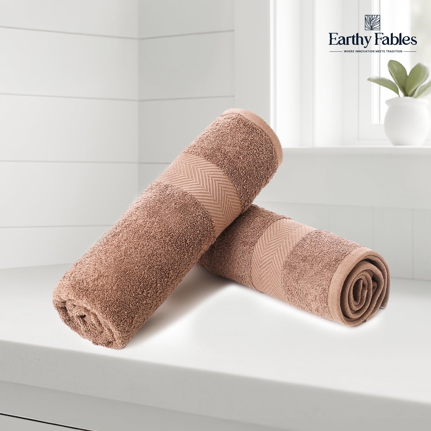 Earthy Fables Pure Carded Cotton Bath Towel 1000 Gsm | Soft, Absorbent, Quick Dry & Skin-Friendly Towel Set Of 2 (Mocha)