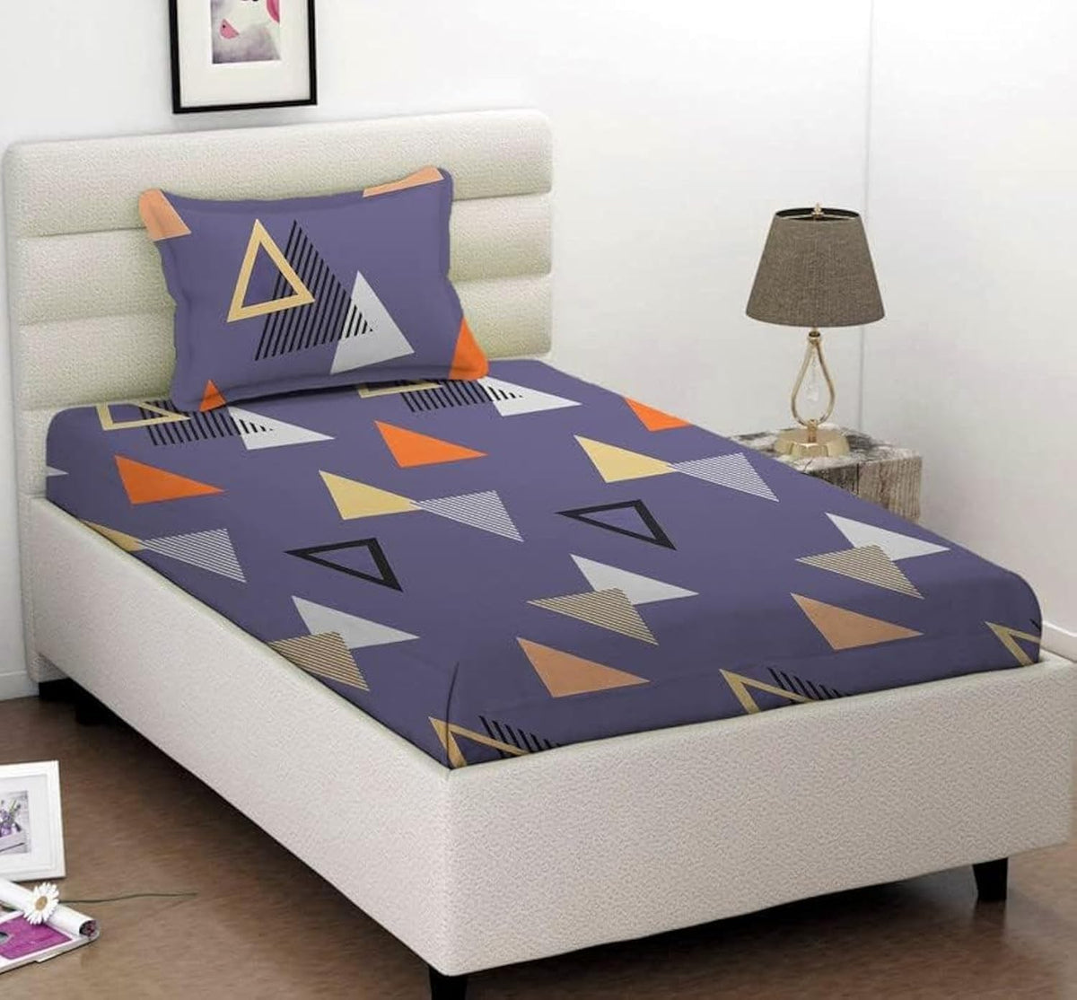 1 Single Bedsheet With 1 Matching Pillow Covers For Single Bed | 60 X 90 Inches, Grey & White - Soft Touch & Smooth, Super Soft Premium Brushed Glace Cotton Bedsheet