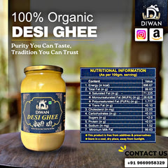 Organic Natural Desi Ghee By Diwan | Rich & Aromatic Natural Healthy Authentic Bilona Ghee Good For Bones Health | (500ml) 16.9 Ounce | Jar Pack