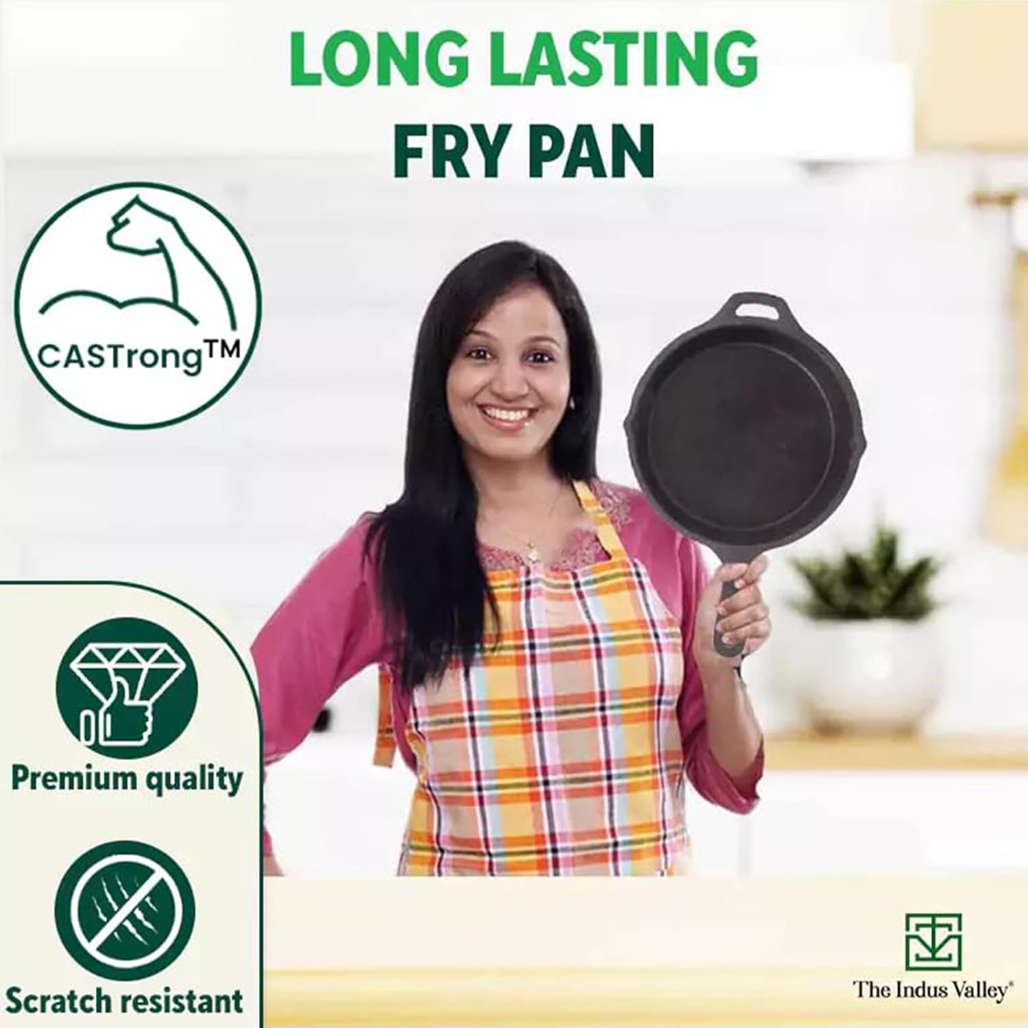 Pre-Seasoned Black Cast Iron Fry Pan Or Skillet With Silicone Grip - Medium 25cm, 10 Inch, 1.6 Ltr, 2.4 Kg | Induction Friendly, Nonstick Fry Pan, 100% Pure & Toxin Free, No Chemical Coating