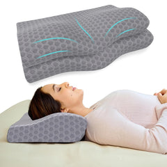 Memory Foam Cervical Neck Pillow, For Pain Relief, Size - 19 X 12 X 4 Inch | Soft Pillow For Improves Posture, Spinal Alignment, Neck Pain Relief | Grey Jacquard Cover - Pack Of 2