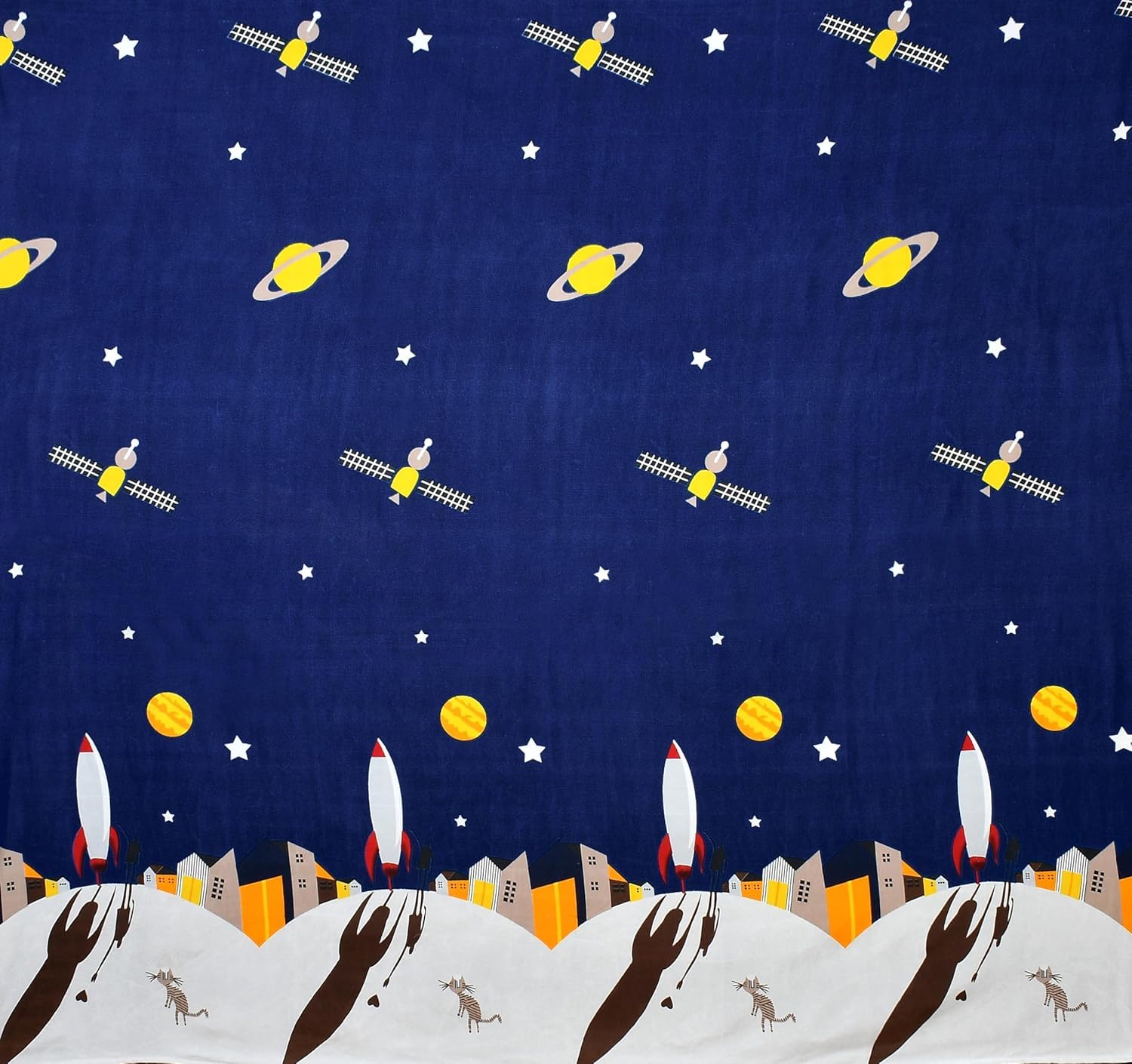 Cartoon Printed Double Bedsheet For Kids With 2 Pillow Cover - 72 X 78 X 10 Inches, Blue & White | Cotton Feel All Around Elastic Fitted King Size Double Bed
