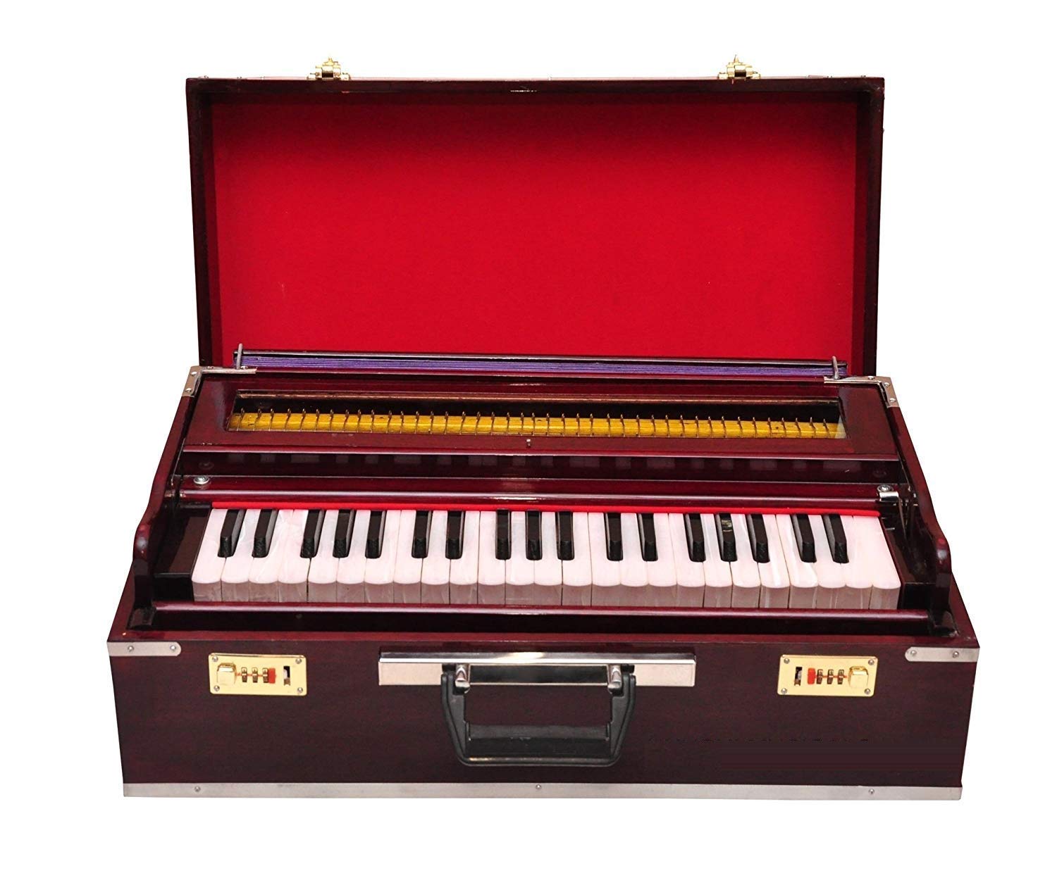 Best Harmonium 9 Stopper (Portable), Churidar 7 Bellow, 42 Key, Two Reed (Bass-Male), 3 1/2 Octave, Coupler | Harmonium With Cover - Mahogany Color