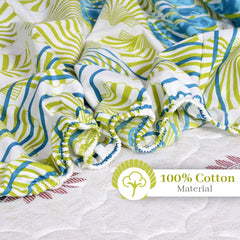 Printed King Size Double Bedsheet With 2 Pillow Cover For Bedroom | 72 X 78 Inches, White & Green - All Around Elastic Fitted | Ideal For Everyday Use