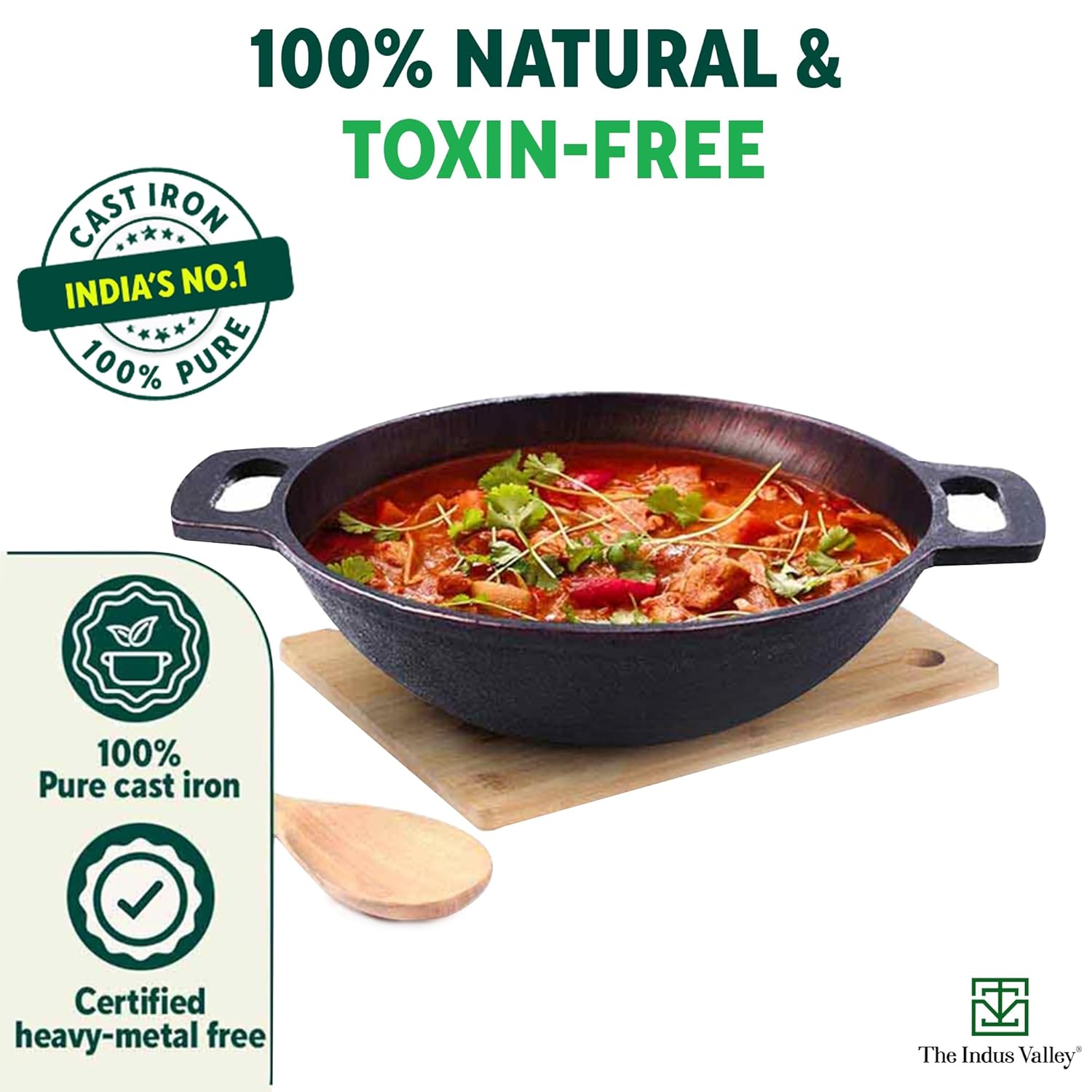 Super Smooth Cast Iron Cookware Set + Free Iron Tadka Pan | Kadai 25cm, 2.5 Liters + Tawa 30cm - Pack Of 3 | Naturally Nonstick, Pre-Seasoned, 100% Pure & Toxin-Free, No Chemical Coating