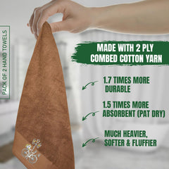 Rangoli 100% Cotton Martin Hand Towels 540 Gsm | Quick Dry, Ultra Soft, Highly Absorbent Printed Hand Towel For Men & Women Luxury & Highly Absorbent Towels - Brown (Set Of 2)