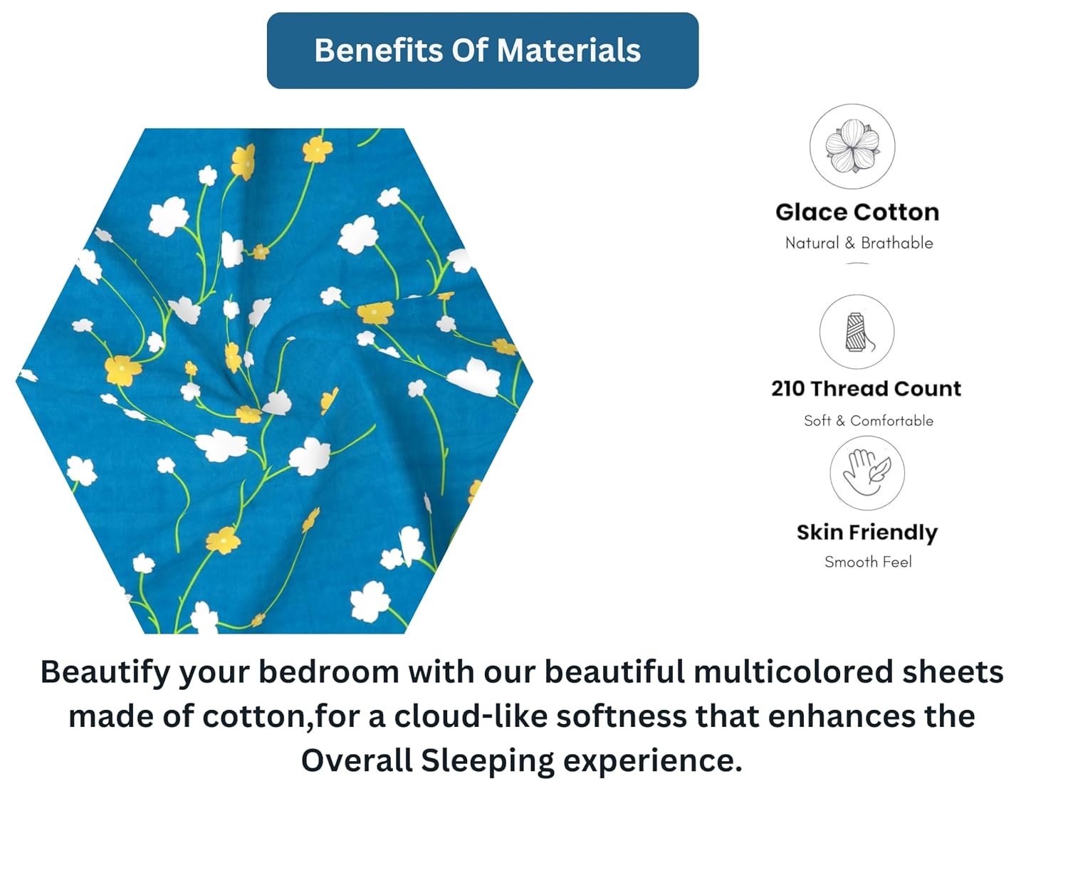 Glace Cotton Super Soft Bedsheets Single Bed Size (60 X 90 Inch) With 1 Pillow Cover | All Around Elastic Fitted Bedsheets, Sky Blue