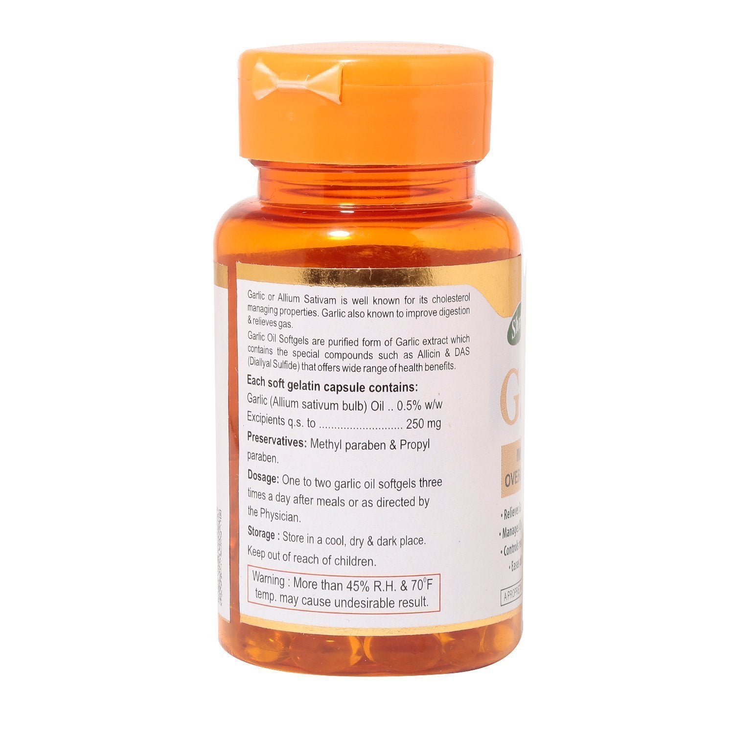 Shrey's Garlic Oil Capsules For Cardiovascular Support, Improves Digestion & Overall Health Support | 100 Capsules 100gm 0.2lbs Each Pack Of 4