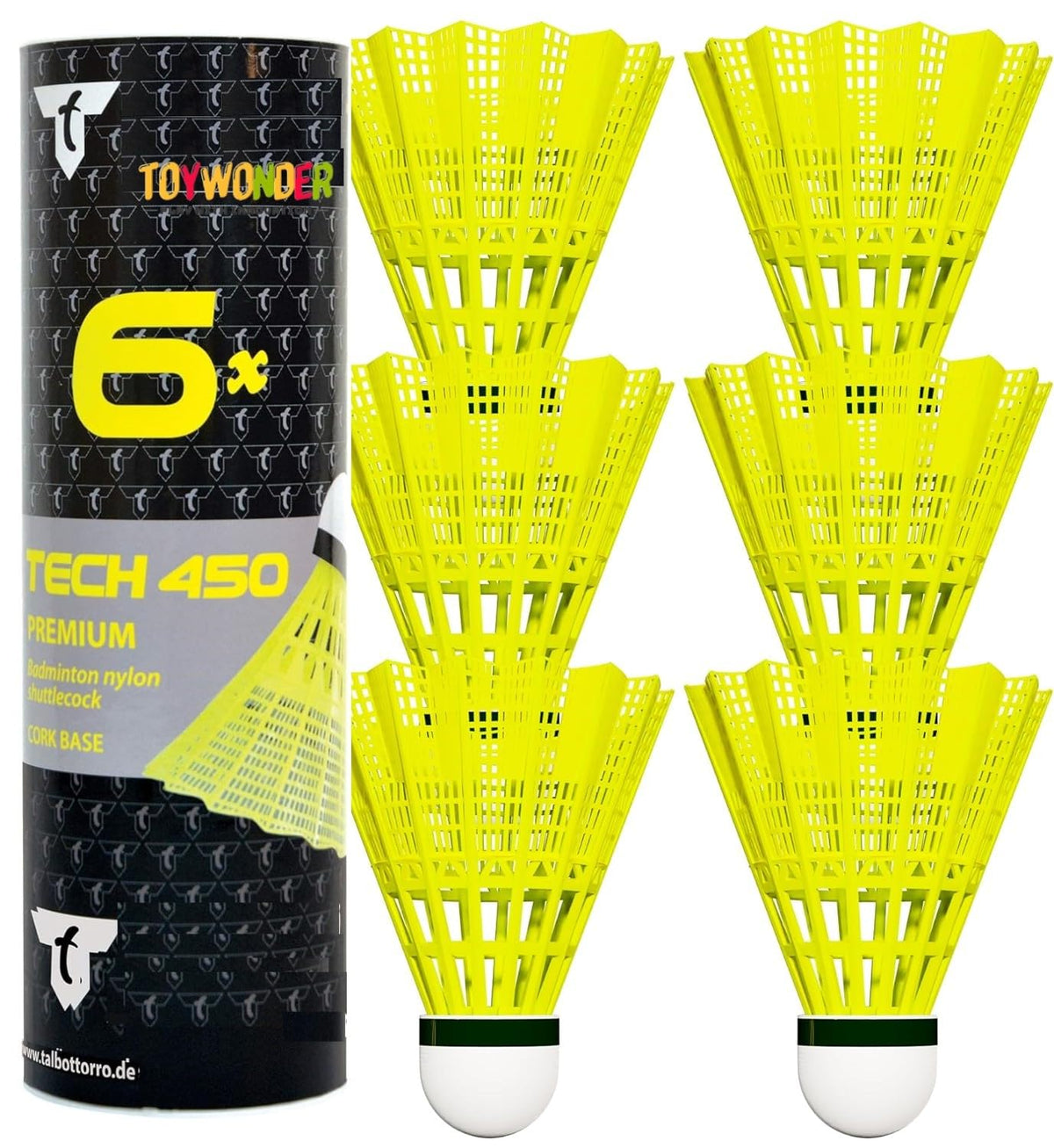 Toywonder Tech - 450 Nylon Badminton Shuttlecocks For Boys And Girls | Stable Flight , Fast Recovery | Green , Pack Of 6