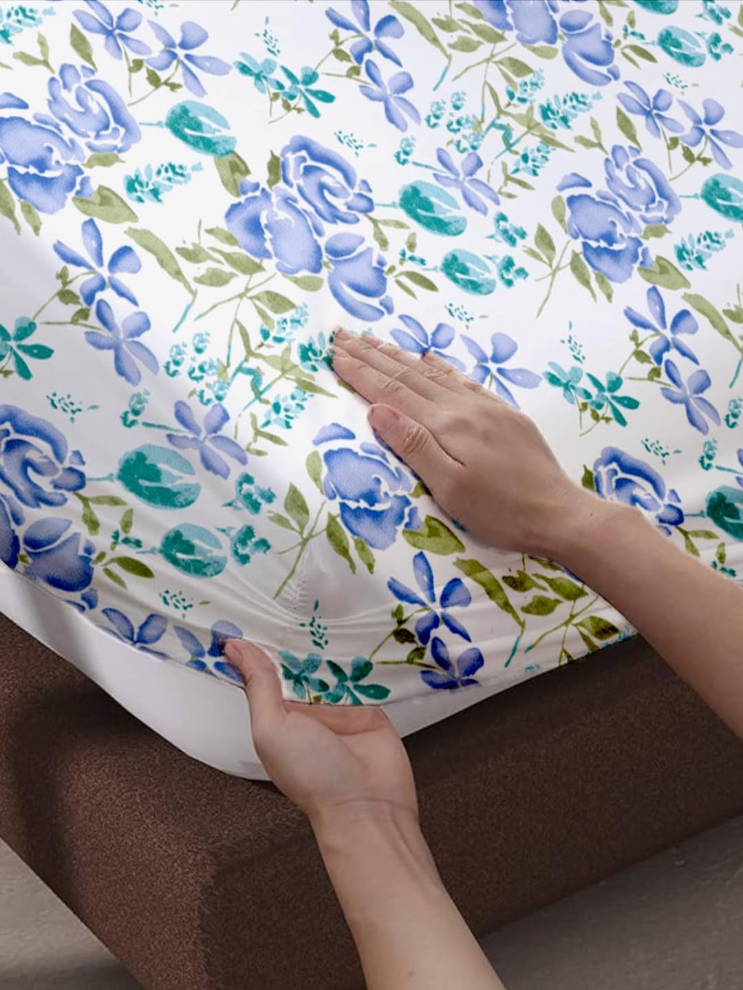 King Size For Double Bedsheet Elastic Fitted With 2 Pillow Cover - 72 X 75 Inches, White & Blue | Lightweight & Breathable, For Bedroom & Gifting Bedsheet