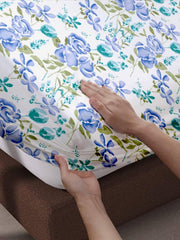 King Size For Double Bedsheet Elastic Fitted With 2 Pillow Cover - 72 X 75 Inches, White & Blue | Lightweight & Breathable, For Bedroom & Gifting Bedsheet
