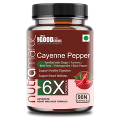 Nutramarck's All - Natural Plant Based 6x Cayenne Pepper Capsules For Healthy Heart | Support Metabolism, Digestion, Circulation, Immunity & Joints | 90 Capsules 150gm 0.3lbs