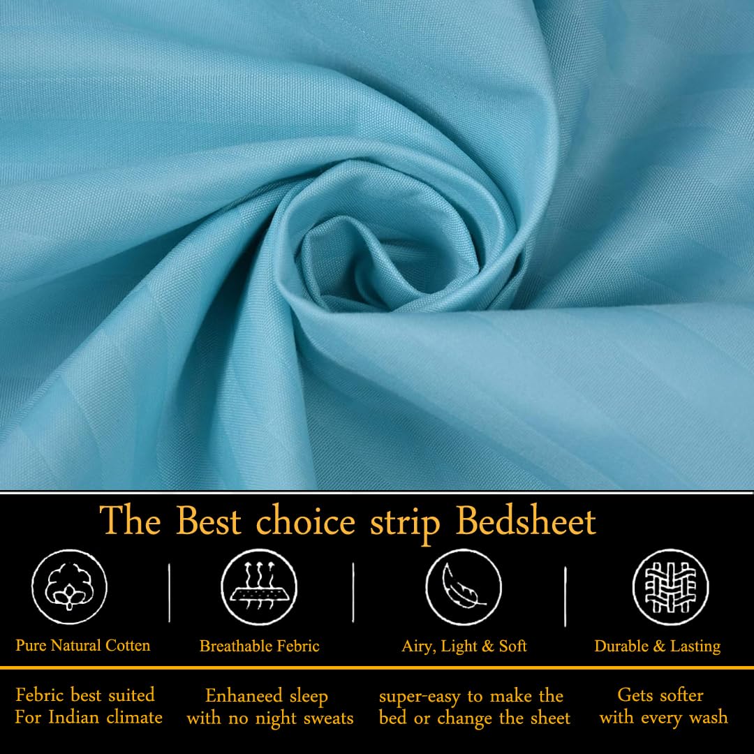 Plain Double Bedsheet For Queen Size With 2 Pillow Covers - 90 X 95 Inches, Sky Blue | Wrinkle Resistant & Soft Skin Safe | All Season Comfort Fabric