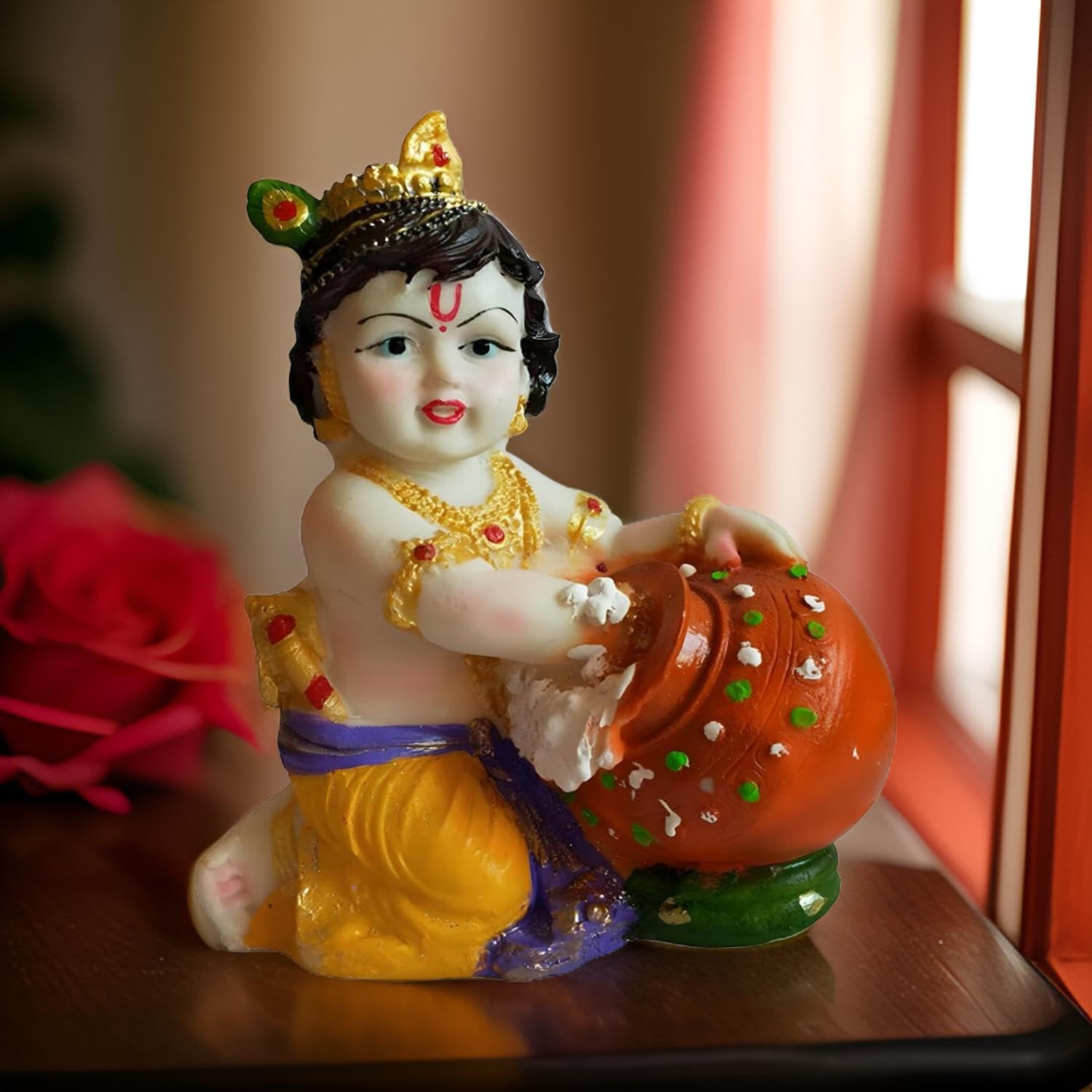 Makhan Chor, Laddu Gopal Ji, Bal Gopal Statue, Resin, Multicolor, All Festivals, Special Occasions Like Janmashtami, Lord Krishna Idol, Handmade Baby Krishna Statue