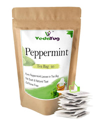 VedaYug Peppermint Herbal Tea - 40 Tea Bags, 52gm, 1.8 Ounce | Rich Flavor & Fragrance, Sleep & Stress Relief Tea - Caffeine Free, No Additives | Use For Ice & Hot Tea