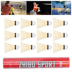 Zhibo Sports Training Grade Badminton Shuttlecocks , Balanced Speed , For Beginners | White , Pack Of 12