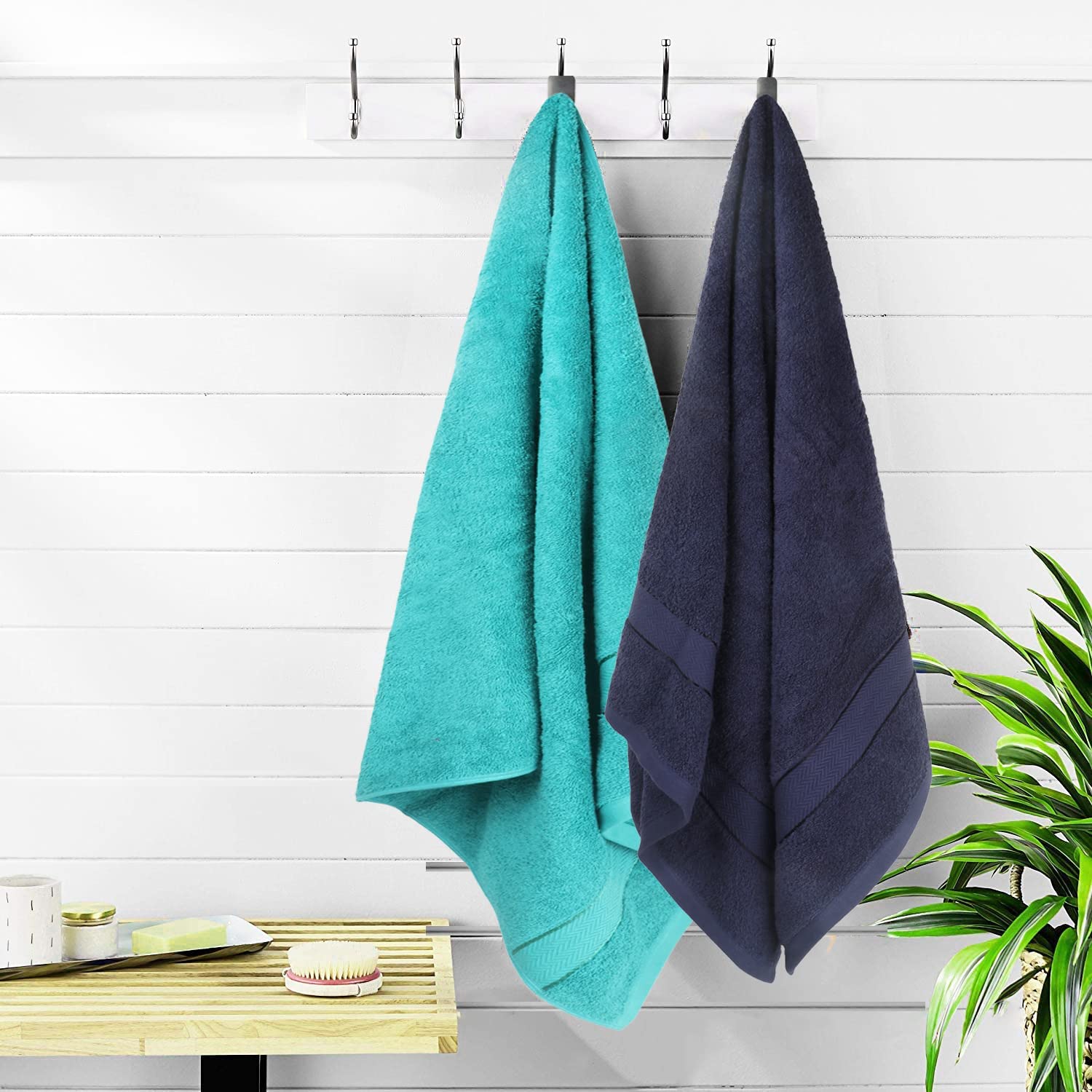 Cloth Fusion 100% Cotton Bath Towels 500 Gsm Large Size Set Of 2, Ultra Soft Bath Towel For Women & Men (Teal & Navy)
