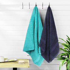 Cloth Fusion 100% Cotton Bath Towels 500 Gsm Large Size Set Of 2, Ultra Soft Bath Towel For Women & Men (Teal & Navy)