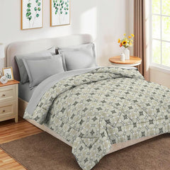 1 Double Bedsheet & 2 Pillow Covers With 1 Comforter Set - 90 X 100 Inches, Grey & White | Super Soft Glace Cotton King Size - 4 Pcs Bedding Set | Perfect Gifts Set Wedding, Anniversary