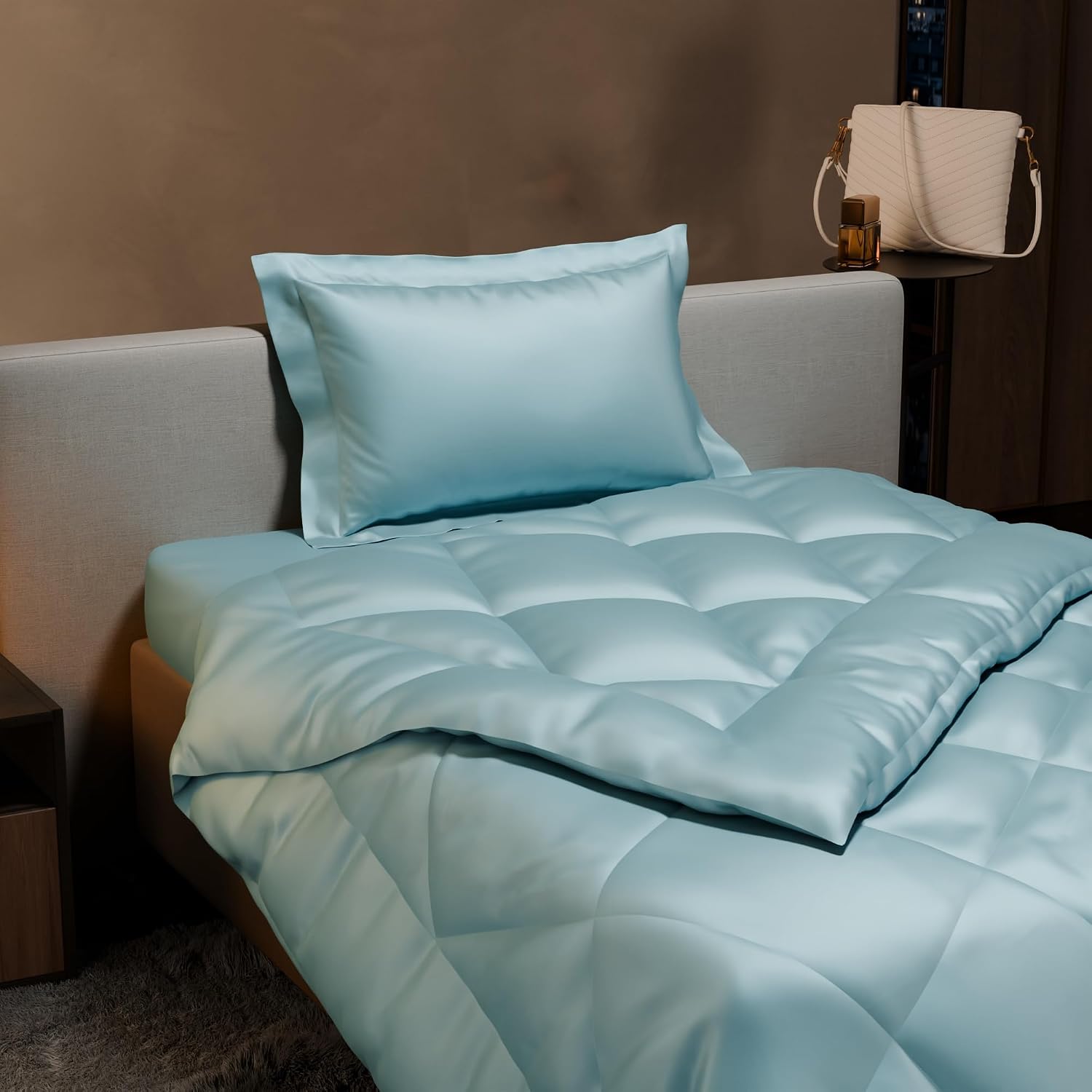 Single Bedsheet + Comforter With 1 Pillow Covers - 60 X 90 Inches, Dreamy Blue | Ideal For Gift Special Occasions | Perfect Romantic Bedsheet For Couples