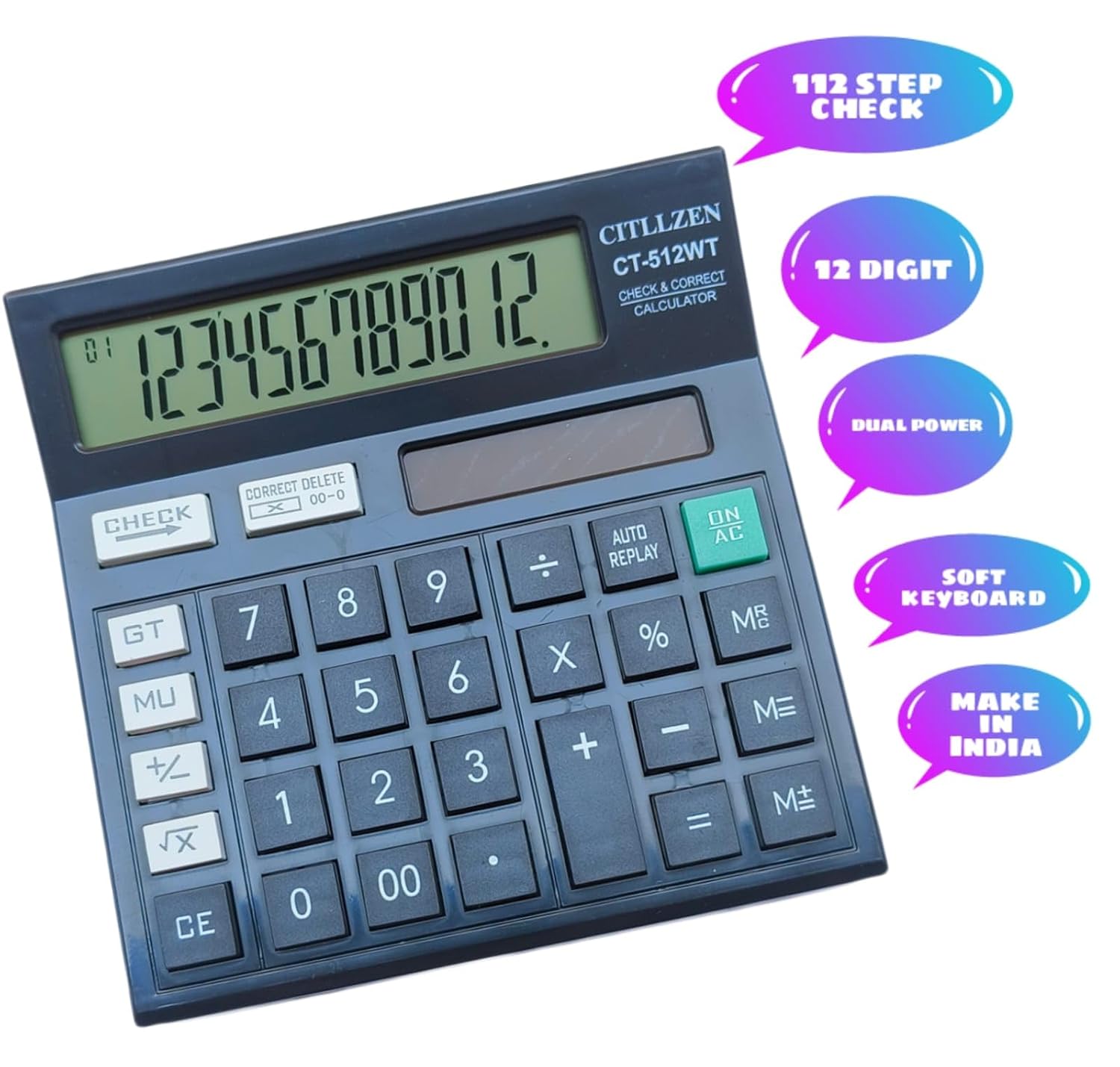 Upgrade Ct-512 Wt New Version With Big Display 112-step Check And Correct Basic Calculator Large 12-digit Display