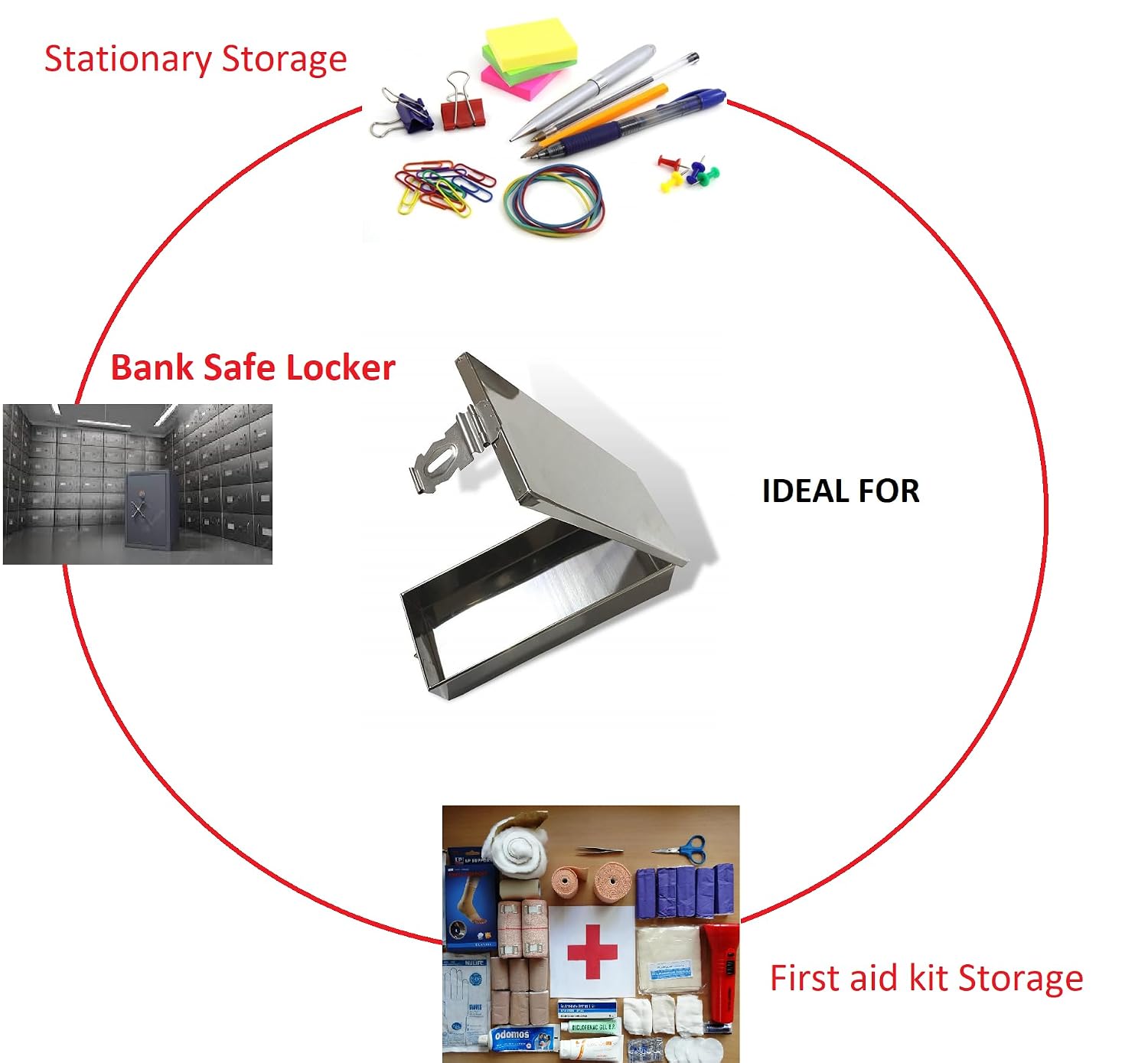High Grade Stainless Steel Premium Bank Safe Locker Box For Cash Box, Jewellery, Cheque Book, Multipurpose Storage Security Box, Fits In Any Bank Locker Size -12 Inch, Special Feature - Portable