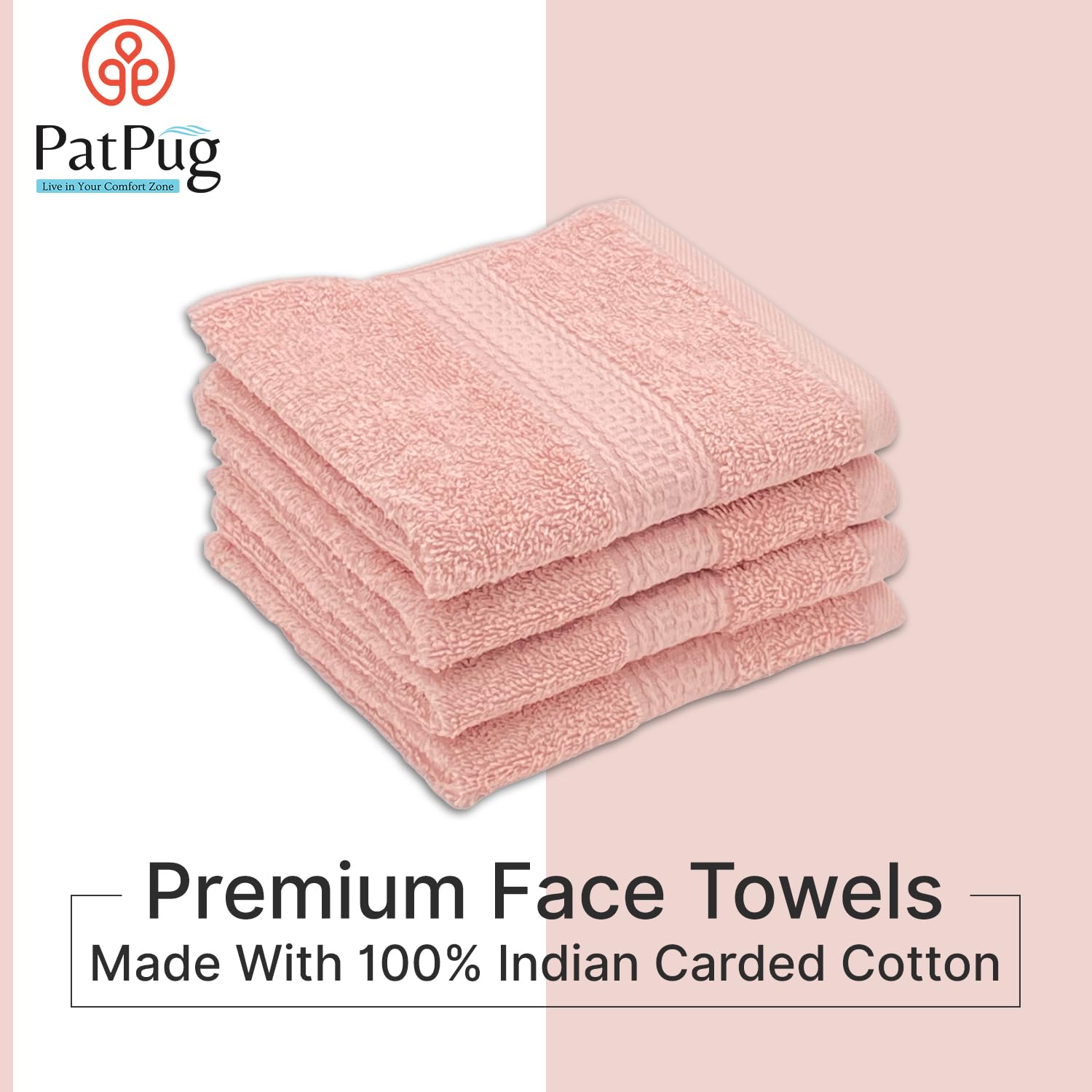 Patpug 100% Indian Ultra Soft Cotton Face Towel 500 Gsm | Napkin, Baby Face Towel, For Facewash, Gym, Travel, Hanky (Baby Pink) | Pack Of 4