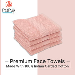 Patpug 100% Indian Ultra Soft Cotton Face Towel 500 Gsm | Napkin, Baby Face Towel, For Facewash, Gym, Travel, Hanky (Baby Pink) | Pack Of 4