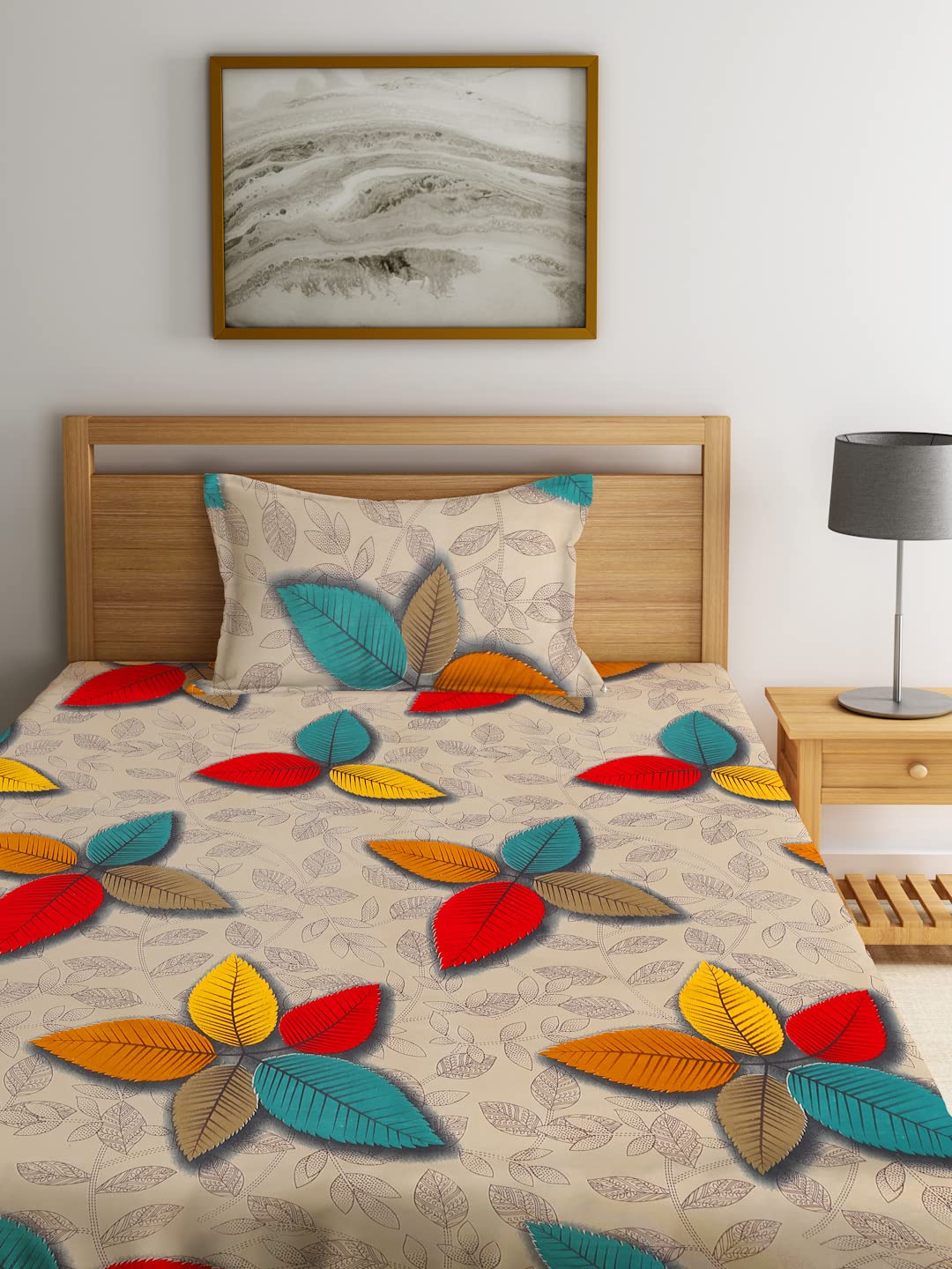 Single Bedsheet With 1 Pillow Covers - 55 X 90 Inches, Multicolor | Natural Resistance To Shrinkage & Wrinkles | Stylish & Unique Design